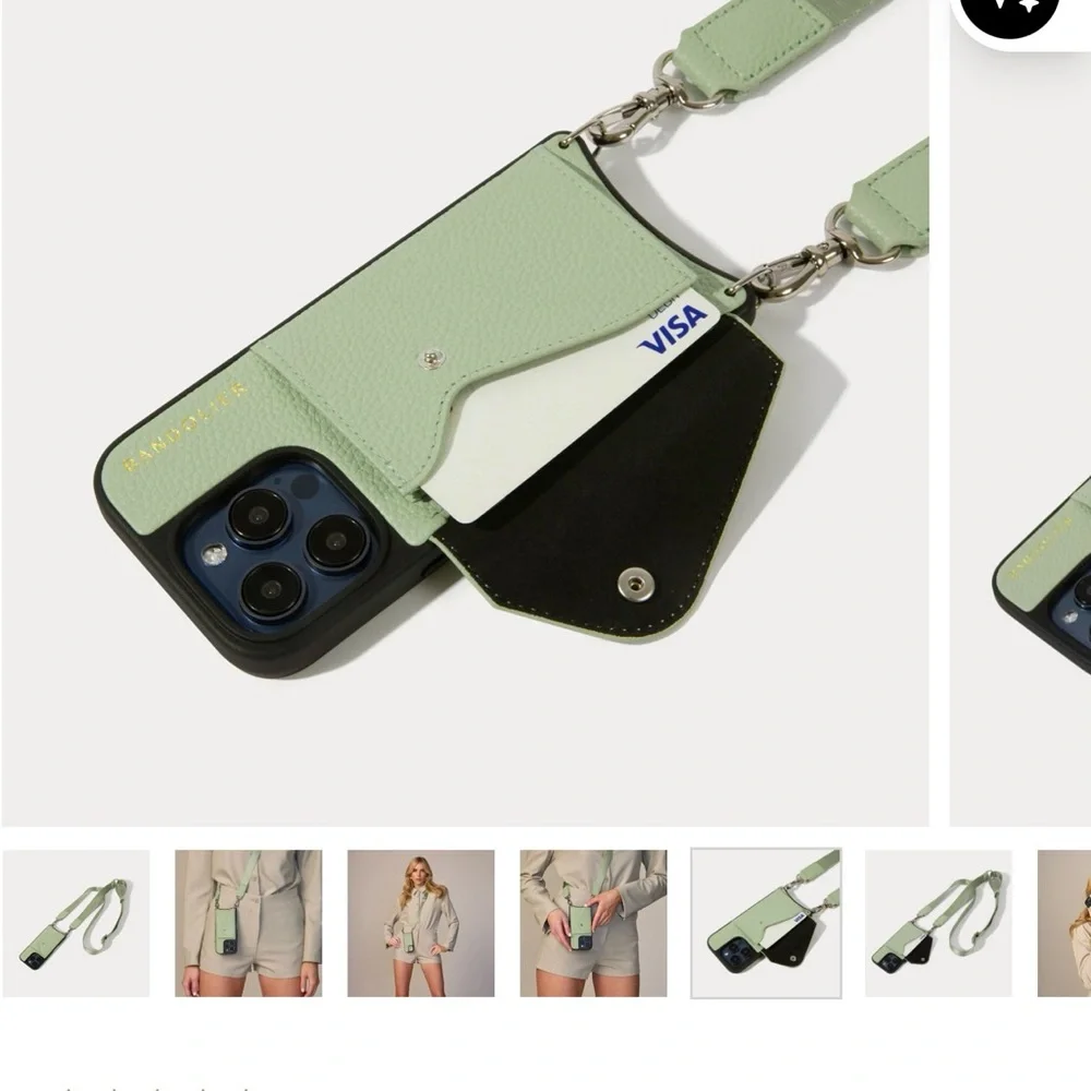 15 ProMax iPhone Bandolier Bobby Crossbody Phone Case in Pastel Green and Silver